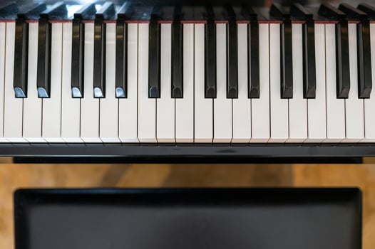 Classical piano keyboard with seat photo