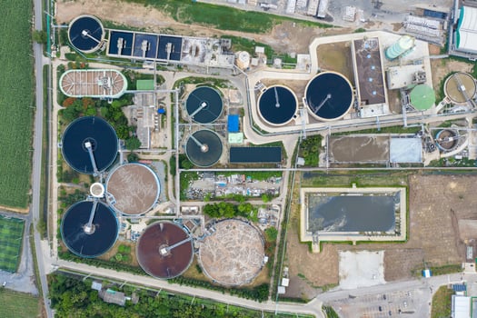 Wastewater treatment plant is running in tank of electric power plant substation photo