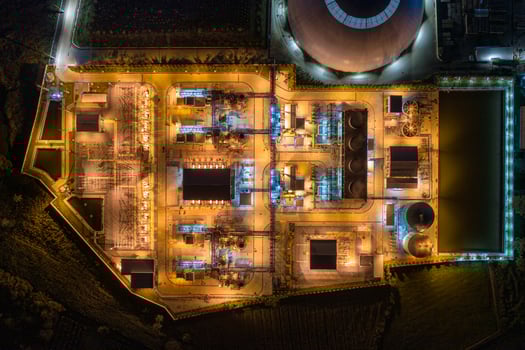 Electric power plant substation illumination, Export-oriented manufacturing paper packaging and corrugated industry at night photo