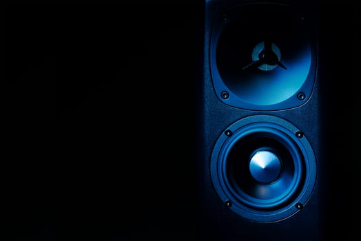 Multimedia acoustic sound speakers with blue neon lighting photo