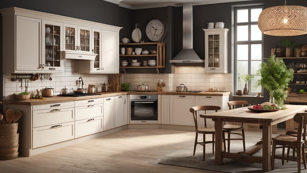 a kitchen with white cabinets and wooden floors photo
