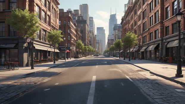 a city street with tall buildings in the background photo