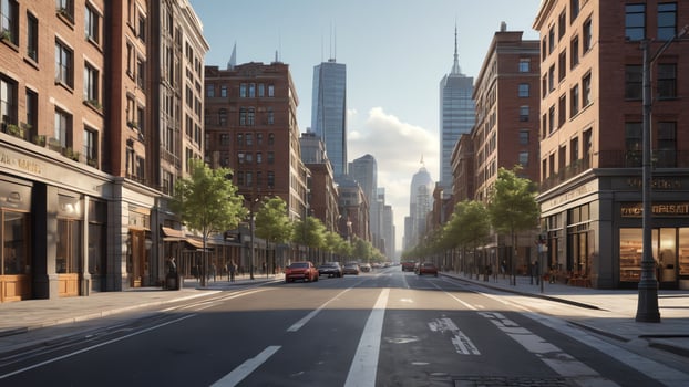 a city street with tall buildings in the background photo