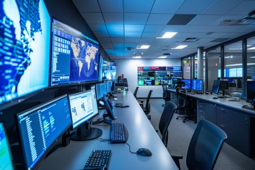 High Tech Control Room with Multiple Digital Displays photo