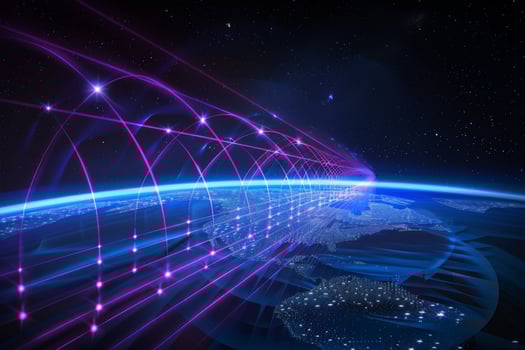 Global Digital Network Connecting Continents from Space photo