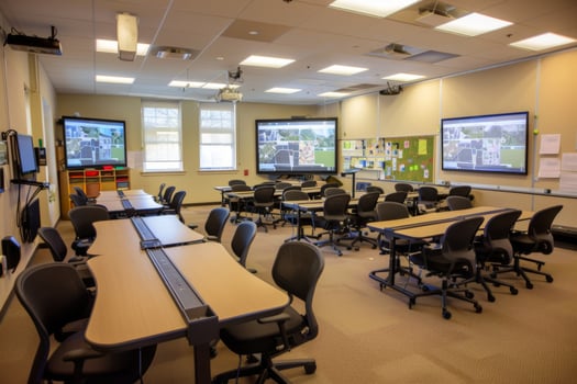 Modern Classroom with Interactive Digital Displays photo