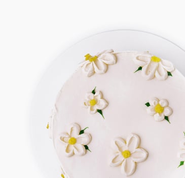 Elegant white floral cake on white background photo