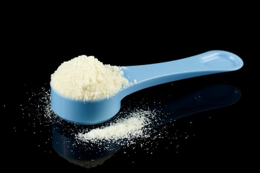 Sports nutrition in a spoon. Wheat protein powder for athletes. photo