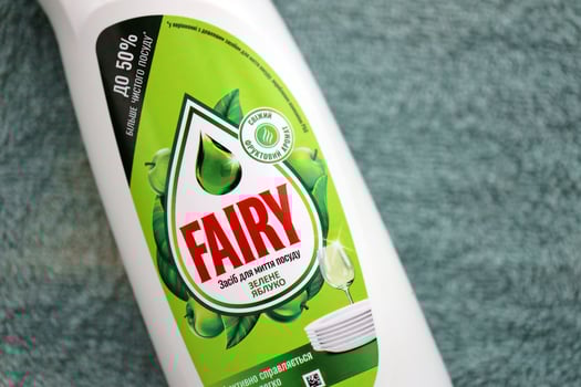 KYIV, UKRAINE - OCTOBER 31, 2023 Bottle of Fairy washing up Liquid produced by Procter and Gamble and sold in most parts of Europe photo