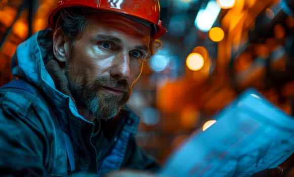 Portrait of worker in hard hat at work in heavy industry photo