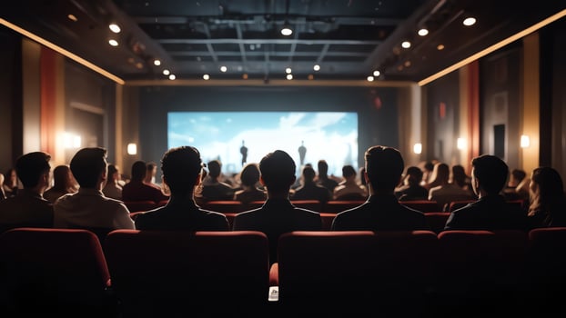 people sitting in a theater watching a movie photo