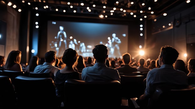people sitting in a theater watching a movie photo