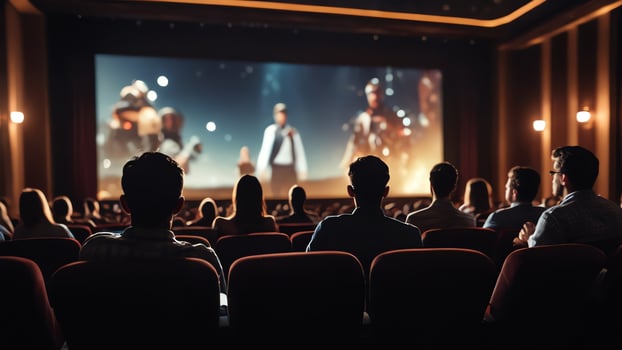 people sitting in a theater watching a movie photo