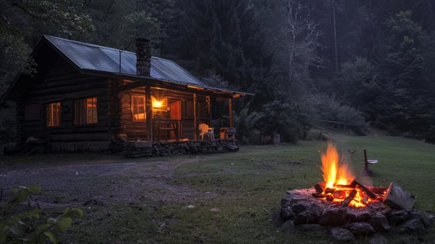 The scent of burning wood mixes with the crisp night air creating a cozy and inviting atmosphere for the birdwatching session. 2d flat cartoon photo