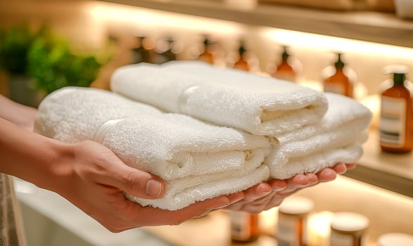 Stack of Fresh White Towels in a Spa Setting photo