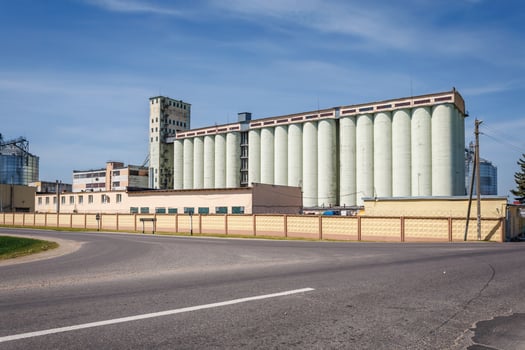 silos granary elevator on agro-industrial complex with seed cleaning and drying line for grain storage photo
