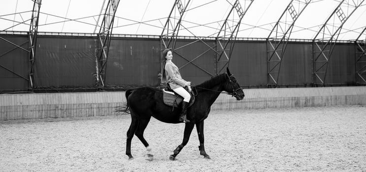 Outdoor horse rider. Jockey ranch farming horseback. photo