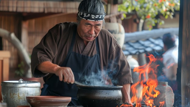 The demonstration also includes a demonstration of traditional cooking ods such as grilling over an open flame or using a clay pot photo