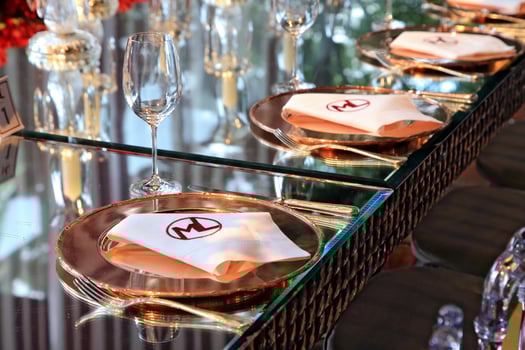 sophisticated wedding party in shades of red photo