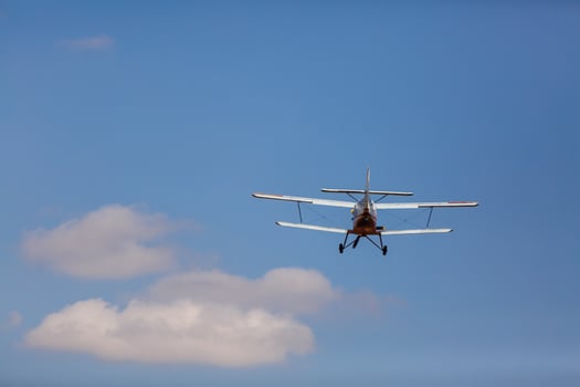 Small light airplane flight on the airport field. photo