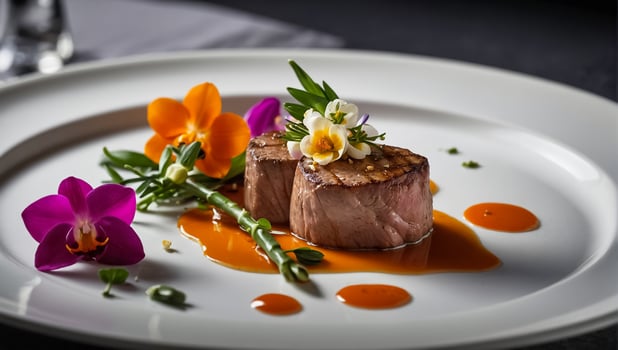 Veal medallions with flowers photo