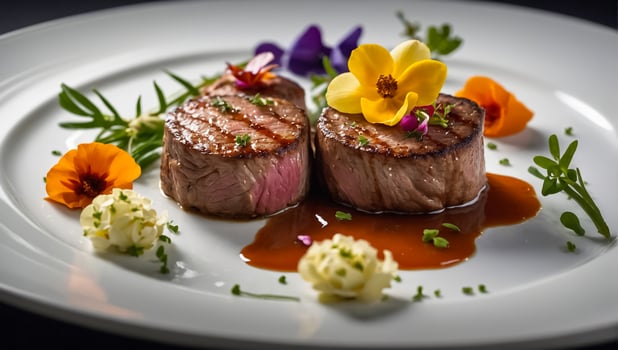 Veal medallions with flowers photo