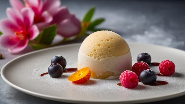 Mochi beautiful ice cream with flowers photo