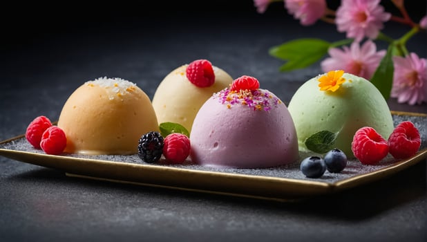 Mochi beautiful ice cream with flowers photo