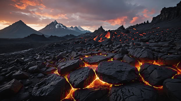 a volcano with lava flowing out of it photo