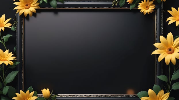 a black frame with flowers and a light photo