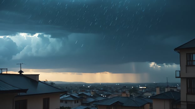 a large storm rain cloud is seen over a city photo
