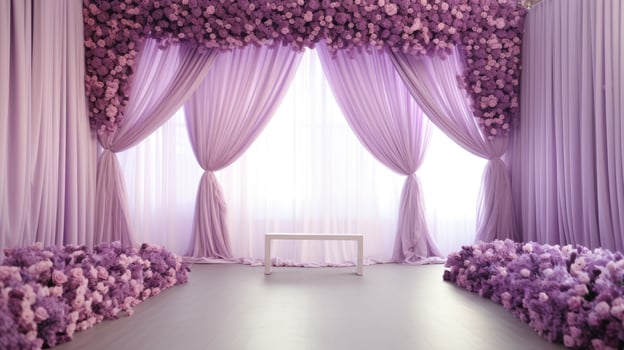 Invigorating and uplifting purple wedding stage backgrounds with cakes photo