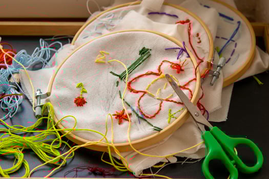 handmade embroidery with needle and thread photo