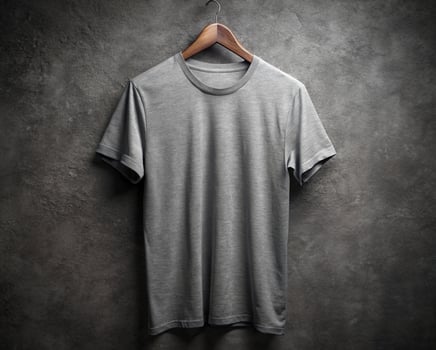 grey t - shirt hanging on a wooden hanger photo