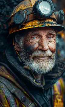 A portrait of an old coal miner with black soot on his face photo