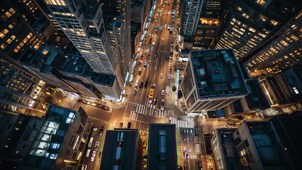 an aerial view of a city street photo