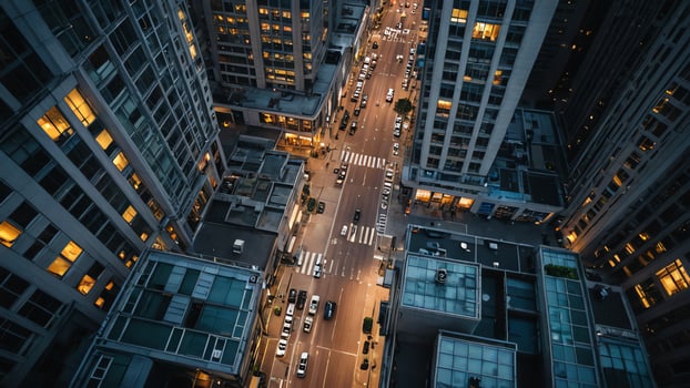 an aerial view of a city street photo