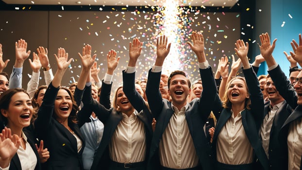 business people celebrating at a conference photo