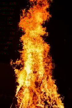 Fire flames on black background, Blaze fire flame texture background, Beautifully, the fire is burning, Fire flames with wood and cow dung bonfire photo