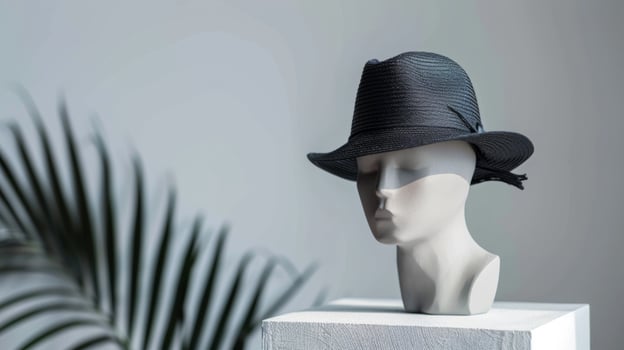 Stylish hat mockup on a head mannequin minimalist background photo