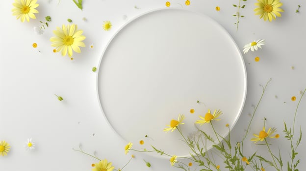 Blank white board and daisy flower border decoration garden board photo