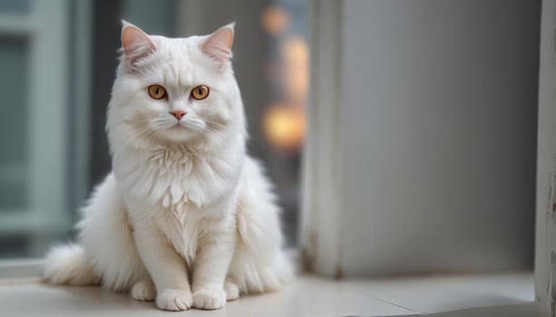 The cat is sitting on a wooden windowsill. photo