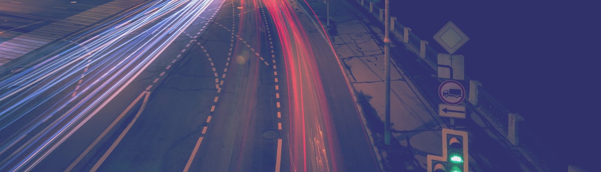 Moving car with blur light through twilight city. photo