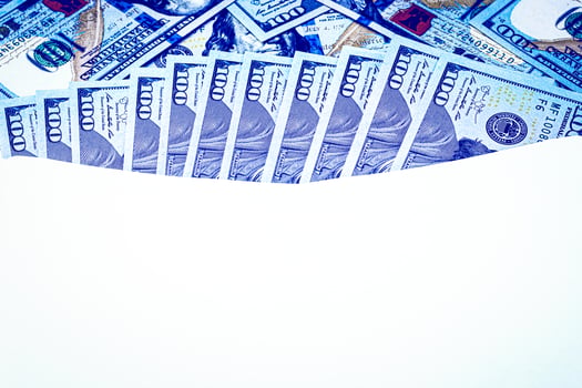 Envelope with hundred dollar banknotes with copy space for text. The concept of wealth and prosperity. Abstract backdrop or mock up for design. photo