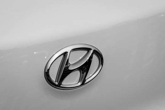Russia, Kaluga - SEPTEMBER 29, 2020 Chrome-plated Hyundai logo on the trunk of a new car. photo