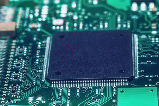 Microchips integrated on the board. photo