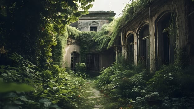 Abandoned House Engulfed by Verdant Vines and Wild Flora photo