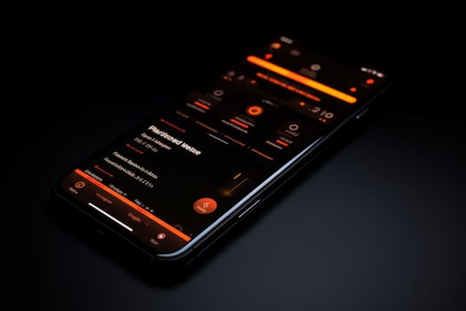 A close up of a mobile phone, a portable communications device, on a black background. High quality photo