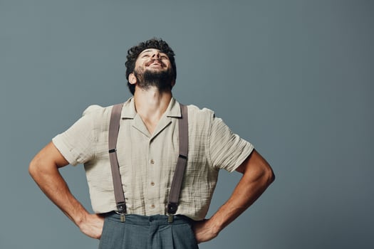 White man happy beard background fashion caucasian mad portrait emotion male expression young adult photo
