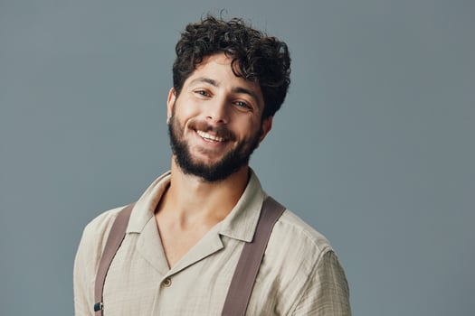 Man attractive happy cheerful expression smile white beard cool adult model happiness guy studio photo